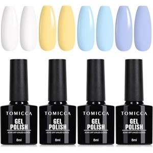 TOMICCA 4 Colori Smalto Semi-Permanente Bianco Cremoso Giallo Blu, UV/LED ad immersione per studio manicure e fai-da-te, 8ML