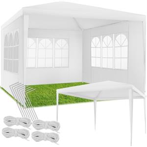tectake® Tendone per Feste, Padiglione Gazebo Esterno Resistente con 3 Pezzi Laterali, Gazebo da Esterno con Finestre, Gazebo Impermeabile, Resistente ai Raggi UV, 300 x 300 x 250 cm - Bianco