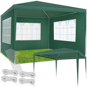 tectake® Tendone per Feste, Padiglione Gazebo Esterno Resistente con 3 Pezzi Laterali, Gazebo da Esterno con Finestre, Gazebo Impermeabile, Resistente ai Raggi UV, 300 x 300 x 250 cm - Verde