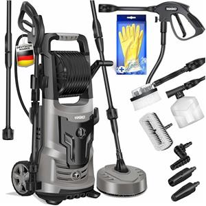 MASKO® Idropulitrice ad alta pressione 2200 Watt 165 bar 450 l/h, con bobina avvolgitubo da 10 m tubo 9.TLG. Accessori con bottiglia di sapone, pistola ad alta pressione per auto