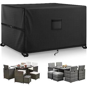 Kovshuiwe 125x125x74cm Copertura Tavolo Giardino Esterno Copertura per Mobili da Giardino Telo Copri Protettivo Quadrato per Tavolo e Sedie da Esterni Oxford Impermeabile Copertura Anti-UV Nero