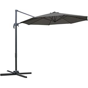Outsunny Ombrellone da Giardino a Manovella con Angolazione Regolabile, Ombrellone a Braccio a 8 Stecche in Acciaio, Poliestere e Alluminio, Ø2.95x2.5 m, Grigio