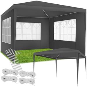 tectake® Tendone per Feste, Padiglione Gazebo Esterno Resistente con 3 Pezzi Laterali, Gazebo da Esterno con Finestre, Gazebo Impermeabile, Resistente ai Raggi UV, 300 x 300 x 250 cm - Grigio