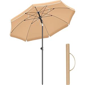 SONGMICS Ombrellone di 160 cm, UPF 50+, Inclinazione Bidirezionale a 30°, Altezza Regolabile, con Borsa da Trasporto, per Balcone Giardino Terrazzo Spiaggia, senza Base, Tortora GPU60BR
