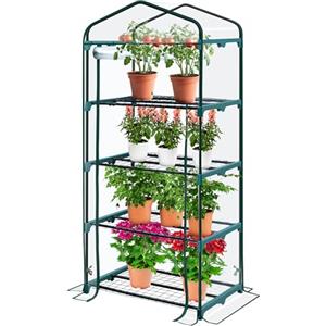 KANWOD RELY ON QUALITY KANWOD KGAGH-1550 - Serra da Giardino con 4 Ripiani, con Porta Arrotolabile, Trasparente, Stabile e Facile da Montare, Serra per Piante da Esterno per Balcone, Terrazza e Giardino, 158 x 68 x 50 cm