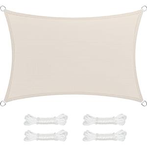 SONGMICS Vela Parasole 2 x 3 m, Tenda da Sole in Tessuto HDPE, Permeabile all'Aria e all'Acqua, per Terrazza, Giardino, Balcone, Campeggio, Rettangolare, Concava, Corde da 2 m, Beige GSS23IVV1