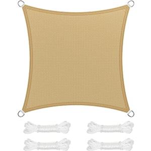 SONGMICS Vela Parasole 2 x 2 m, Tenda da Sole in Tessuto HDPE, Permeabile all'Aria e all'Acqua, per Terrazza, Giardino, Balcone, Campeggio, Quadrata, Concava, Corde da 2 m, Giallo Sabbia GSS22EY