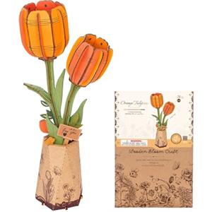 ROBOTIME Puzzle in legno 3D, tulipano arancione, kit fai da te, set di fiori artificiali per adulti