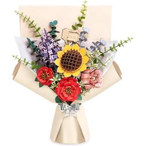 ROBOTIME Fiori Secchi Decorativi, Puzzle 3D in Legno, Modellismo da Costruire Adulti, Regali Compleanno Donna San Valentino, Decorazione per la Casa, Bouquet di Fiori, TW01H