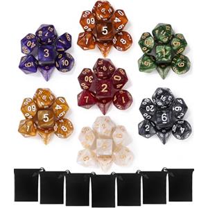 TIDEVAN Dadi Poliedrici,49 Pezzi Set di Dadi Poliedrici Dadi da Tavolo in Poliedrico Dungeons e Dragons Set di Dadi da Giochi di Ruolo con 7 Borse di Velluto Nero per DND RPG MTG D4 D8 D10 D12 D20