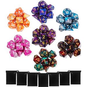 TIDEVAN Dadi poliedrici,49 pezzi Set di Dadi Poliedrici Dadi da Tavolo in Poliedrico,Dungeons And Dragons Set di Dadi da Giochi di Ruolo con 7 Borse di Velluto Nero per DND RPG MTG D4 D8 D10 D12 D20