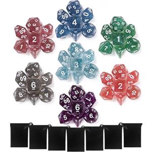 TIDEVAN Dadi Poliedrici,49 Pezzi Set di Dadi Poliedrici Dadi da Tavolo in Poliedrico Dungeons And Dragons Set di Dadi da Giochi di Ruolo con 7 Sacchetti per DND RPG MTG D4 D8 D10 D12 D20(Lucentezza)