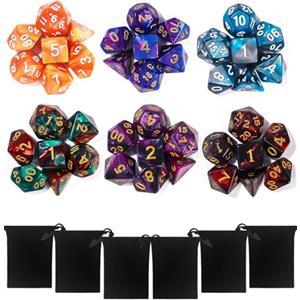 TIDEVAN Dadi poliedrici,42 pezzi Set di Dadi Poliedrici Dadi da Tavolo in Poliedrico,Dungeons And Dragons Set di Dadi da Giochi di Ruolo con 6 Borse di Velluto Nero per DND RPG MTG D4 D8 D10 D12 D20