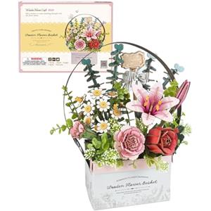 ROBOTIME Puzzle 3D in Legno Cestino Di Fiori, Kit Modello Fiori Artificiali Fai Da Te Per Adulti, Perfetto Per Decorazioni Domestiche, Regali Creativi Per San Valentino, Natale, Compleanno