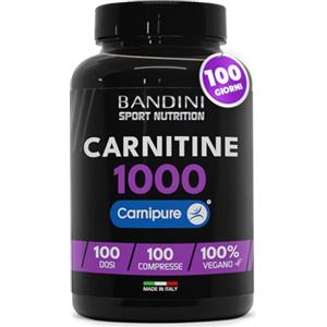 Bandini® L CARNITINA 1000 | 100 Compresse con Carnipure® (100 dosi, 100 giorni) | Integratore con L-Carnitina Tartrato Vegan | Carnitine Pura per Atleti e Sportivi - Energia, Resistenza e Recupero