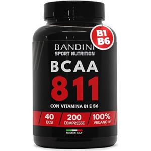Bandini® AMINOACIDI RAMIFICATI BCAA 8 1 1 | 200 Compresse Amminoacidi Fermentati con Vitamina B1 e B6 | 8.1.1 con Leucina, Isoleucina, Valina | Intra Pre Post Workout | Per Palestra | 8:1:1 100% Vegan