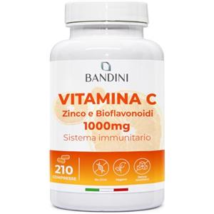 Bandini® Vitamina C 1.000mg + Zinco 210 Compresse (+7 Mesi) | Sistema Immunitario, Pelle, Ossa, Unghie, Capelli | Integratore con Acido Ascorbico ad Alto Dosaggio e Bioflavonoidi 100% Vegan