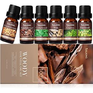 SALKING Uomini Oli Essenziali per Diffusori 6x10ml, SALKING Set di Olio Essenziale Puri per Aromaterapia e Candele - Legno di cedro, Cipresso, Incenso, Teak, Sandalo, Patchouli