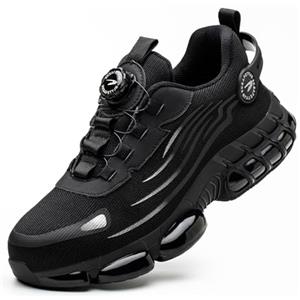 GemChve Scarpe Antinfortunistiche Uomo Donna Leggere Traspiranti Sneakers Antiscivolo Scarpe Sicurezza con Punta in Acciaio Regolazione Rapida dei Lacci Black 42 EU
