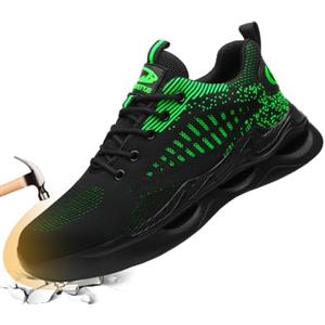 AQTDUAJ Scarpe da Lavoro Uomo Scarpe Antinfortunistiche Donna Leggere Antiscivolo Scarpe da Protettive con Punta in Acciaio Nero Verde 45