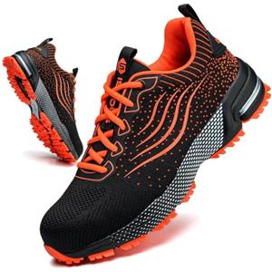 CYKYGGO Scarpe Antinfortunistiche Uomo Scarpe da Lavoro Donna Leggere con Punta in Acciaio Traspiranti Scarpe Sicurezza Comode Antiscivolo Sneaker Industriali Arancione 48