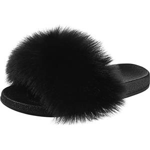 Nasogetch Pantofole Donna Peluche Ciabatte con Pelo Pelose Estive Sandali Pelliccia Ecologica 026 Nero 42/43EU