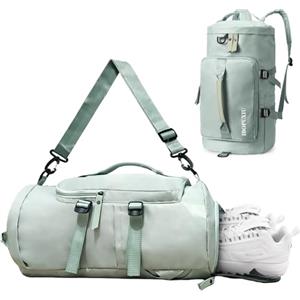 IBOPUXIU Borsone Palestra Verde con Scomparto Scarpe e Tasca Umida, Borsa Sportiva Impermeabile Multiuso per Gym, Viaggio, Piscina
