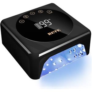 BETE Lampada per unghie a LED senza fili, UV ricaricabile da 78 W, con sensore a infrarossi e display LCD, asciuga unghie portatile con 5 impostazioni di timeout (Nero)