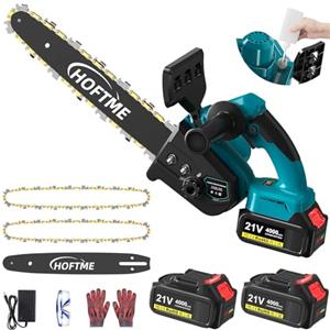 HOFTME Motosega a Batteria per Potatura, 12 Pollici Sega a Batteria con 8000mAh Batterie, Motore Brushless, Tensionamento Della Catena Senza Attrezzi, Motosega Per il Taglio del Legno