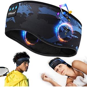 TPfocus Cuffie per Dormire Bluetooth 5.2 Regalo Uomo & Donna,Sleep Headphones Sonno Cuffie Fascia Sportiva, Wireless Ricaricabile Cuffie Bluetooth Dormire per Correre,Viaggi e Relax (Camouflage Blue)
