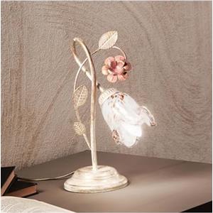Generico Lumetto, lampada da comodino, abat jour classico in ferro battuto avorio e rosa con fiori a 1 luce DP218 per cameretta, salotto, camera da letto, camera da letto.