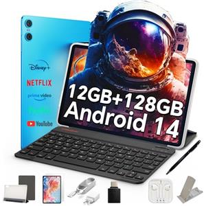 TECLAST P30 Android 14 Tablet 10.1 Pollici, 12GB RAM+128GB ROM(TF 3TB), 2GHz Octa-Core, Widevine L1/5GHz WiFi/GPS/OTG/BT5/6000mAh/Tablet con Custodia+Tastiera+Penna+3.5mm Auricolari, 8 Accessori-2025