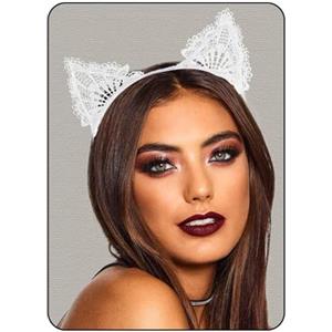 GTYARYUA Cerchietto Orecchie Gatto, Pizzo Gatto Orecchie Cerchietto, Orecchie Catwoman Donna, Cerchietto Gatto Nero, Perfetto per il Gioco di Ruolo Della Festa di Carnevale (Bianco)
