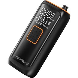 INTERPHONE Compressore Portatile Ricaricabile Moto Auto Bici - Kit Gonfiaggio Gomme - PowerBank - Fino a 4 Gomme - 4 Minuti a Gomma - Luce LED - Display Pressione