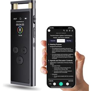 FOCASE REC Registratore vocale digitale con APP per trascrizione voce-testo, riepilogo GPT-4o, mappatura mentale, supporto per la riproduzione, attivazione vocale, dittafono in lega di alluminio da 64 GB, grigio