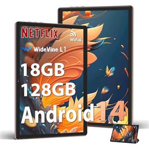 DMOAO Tablet 10 Pollici Android 14 con 18GB RAM + 128GB ROM(TF 1TB), HD Tablet con 5G Wi-Fi 6, Widevine L1, Octa-Core 1.8 GHz, USB-C, BT 5.0, 6000mAh,Custodia, Oro Rosa