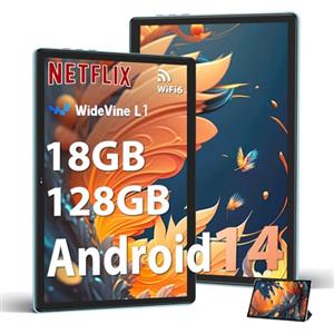 DMOAO Tablet 10 Pollici Android 14 con 18GB RAM + 128GB ROM(TF 1TB), HD Tablet con 5G Wi-Fi 6, Widevine L1, Octa-Core 1.8 GHz, USB-C, BT 5.0, 6000mAh, Custodia, Blu