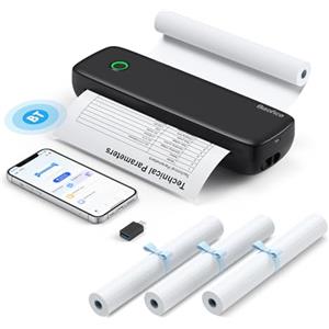 Bisofice L81 Stampante Termica Portatile A4, Stampante Bluetooth Senza Inchiostro per Cellulare e Computer, Supporta Carta Multisize, per Ufficio Viaggi, Studio, Casa, Dotato 3 Rotoli Carta, Nero