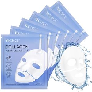 Mcukv 6 Pezzi Maschera Collagene Viso Bio, Maschera Idratante al Collagene Puro,Riduce Linee Sottili e Rughe, Migliora Elasticità e Pori, Bio Collagen Real Deep Mask per Pelle Secca e Opaca