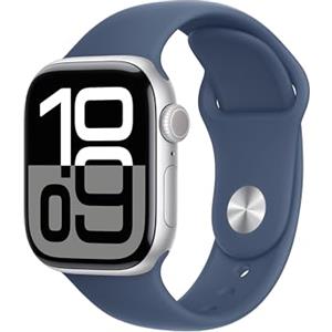 Apple Watch Series 10 GPS 42 mm Smartwatch con cassa in alluminio e cinturino Sport Loop Denim - S/M. Fitness tracker, app ECG, display Retina always-on, Carbon Neutral