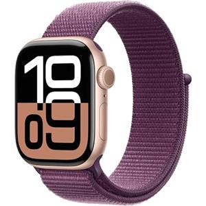 Apple Watch Series 10 GPS 42 mm Smartwatch con cassa in alluminio Oro rosa e Sport Loop Prugna - One Size. Fitness tracker, app ECG, display Retina always-on, resistente all'acqua