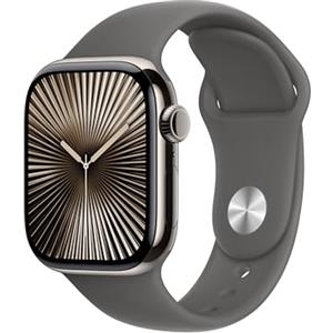 Apple Watch Series 10 GPS + Cellular 42 mm Smartwatch con cassa in titanio color Naturale e cinturino Sport Loop Grigio pietra - M/L. Fitness tracker, app ECG, display Retina always-on, Carbon Neutral