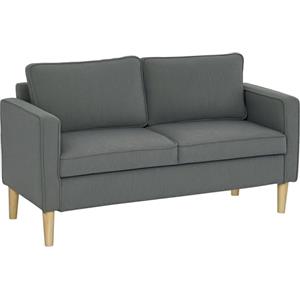 HOMCOM Divano 2 Posti Moderno in Tessuto con Braccioli e 2 Cuscini Rimovibili, Divanetto 2 Posti con Spazio Portaoggetti e Gambe in Legno per Soggiorno, Salotto, Casa e Ufficio, 140x63x79 cm, Grigio