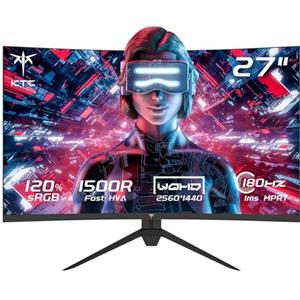 KTC Monitor Gaming Curvo 27 Pollici, 180Hz, 2K QHD 2560 x 1440p Schermo PC, VA 1500R Senza Cornice, 1ms, HDR, Computer Monitor con FreeSync & G-sync, Eye Care, VESA, DP 180Hz, HDMI 144Hz, H27S17