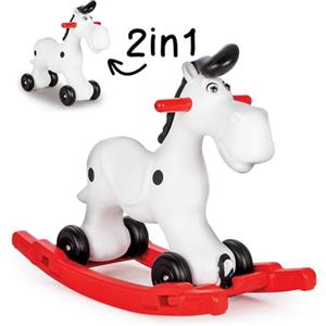Jamara 460275 Bob Gallop-Cavallo a Dondolo 2 in 1 con Lame e Ruote, Facile da Montare, Robusto e W Does Not Apply Pattini, Colore Bianco, Taglia Unica