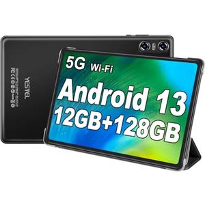 YESTEL Tablet 10 Pollici Android 13 con 12GB RAM 128GB ROM (TF 1TB), CPU 2.0 GHz,5MP+8MP, HD Tablet con 5G Wi-Fi, Octa-Core, Bluetooth 5.0, GPS, Nero