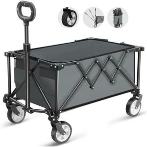HOFTME Carrello Pieghevole su Ruote, Carro da 100kg di Grande Capacità con Maniglia Regolabile e Borsa di Copertura, Trasportatore da Picnic per Festival Shopping Campeggio Giardino Spiaggia (grigio)