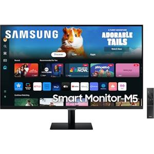 Samsung Smart Monitor M5 (S27DM502), Flat 27'', 1920x1080 (Full HD), Smart Hub con app di streaming, Office 365, Gaming Hub, Speaker integrati, Telecomando, WiFi, HDMI, USB