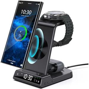 ZenGoose Caricatore wireless per Samsung Galaxy S25 Ultra, Wireless Charger per Samsung con orologio digitale per Samsung Galaxy Watch 7/Ultra/6/5, Caricabatterie a Induzione per Galaxy S24 Ultra, Flip 4,Buds