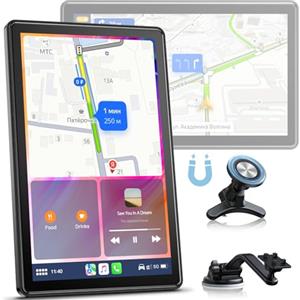 Volam 7 pollici Display Carplay con A-pple Carplay Android Auto, Schermo Orizzontale e Verticale, Supporto Magnetico, Portatile Autoradio con Navigazione live, Controllo Vocale, Mirror Link, AUX,FM